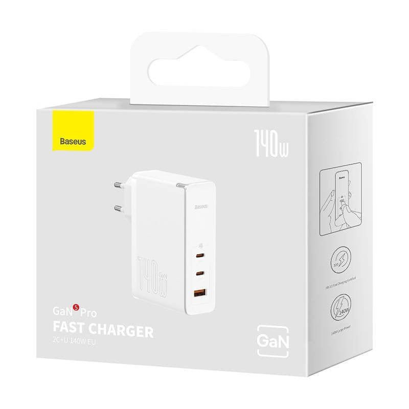 Baseus GaN5 Pro 140W Netzteil mit 2x USB-C und USB-A Anschluss inklusive 1m USB-C auf USB-C Kabel