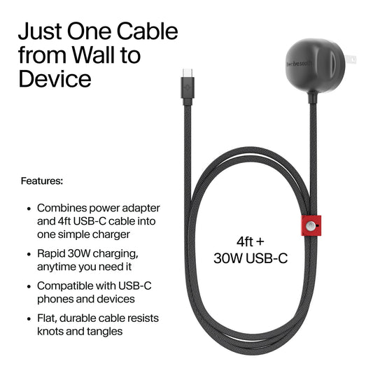 Twelve South PowerCord 30W USB-C 1,2m - Schwarz/Schiefer