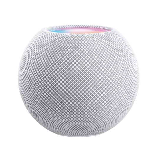 Der Apple HomePod mini in Weiß ist ein kugelförmiger Smart-Lautsprecher mit weißem Mesh-Gehäuse, 360°-Audio und einem bunten Top-Licht - perfekt, um dein Smart-Home-Erlebnis zu verbessern.