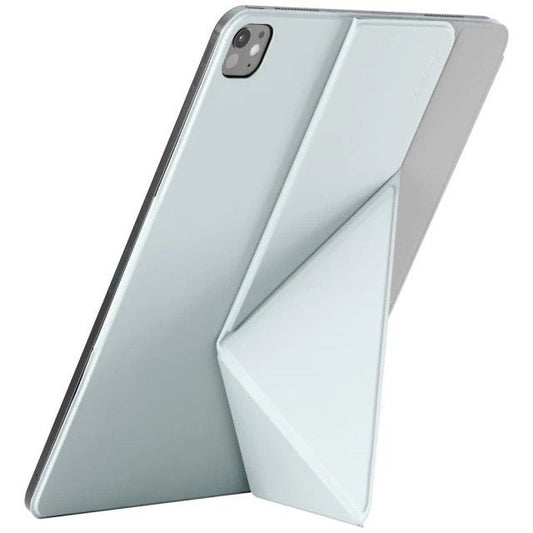 Light blue Pitaka Folio 3 iPad Pro 11 Zoll (M4/M5) case folded into a stand on the back of an iPad Pro.