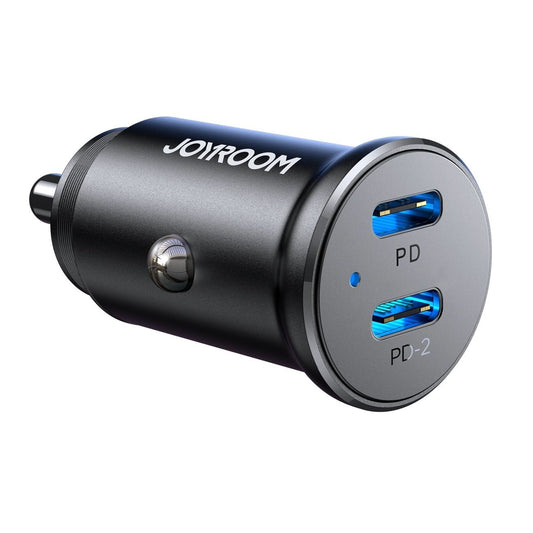 Joyroom 30W 2x USB-C mini car charger metal - black
