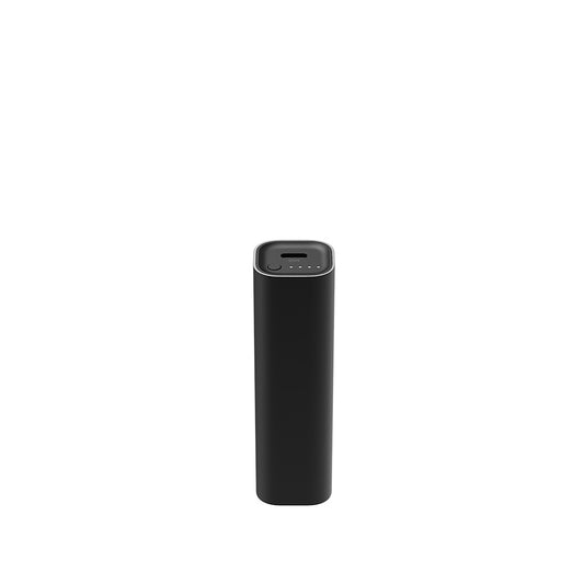 Black mophie Powerstation Mini 5K portable power bank with a USB-C port, a power button, and four LED indicator lights on the top edge.