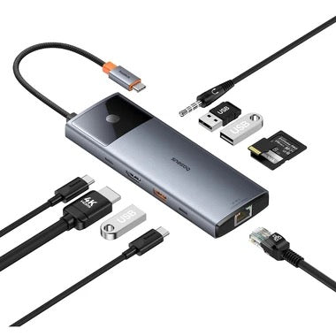 Baseus HUB 11in1 Baseus Metal Gleam Series USB-C to USB-C PD / USB-C / 3x USB-A / HDMI / AUX / RJ-45 / SD TF - gray