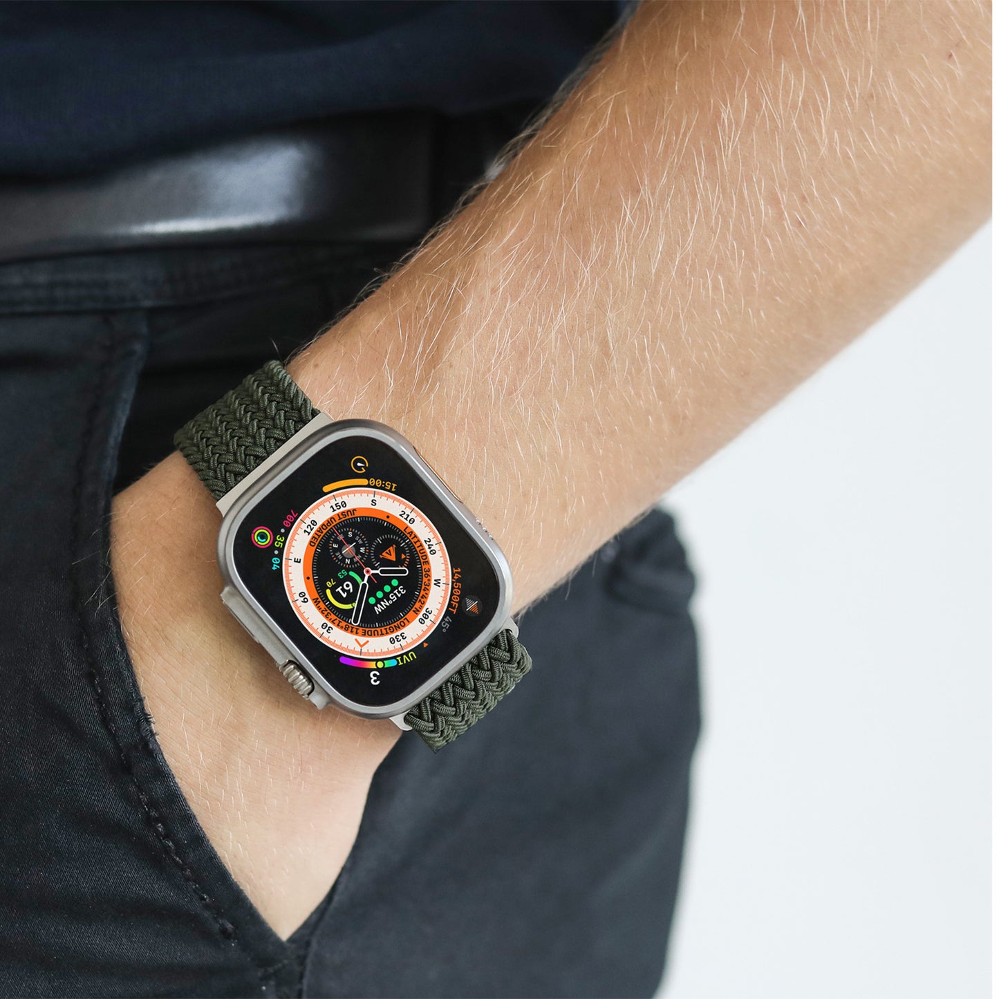 Vonmählen Woven-Armband für Apple Watch (42 / 44 / 45 / 49 mm), olivgrün