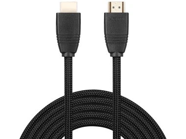 Das Sandberg HDMI 2.1 Kabel 8K, 2m verfügt über ein schwarzes, geflochtenes Design, bei dem beide HDMI-Anschlüsse sichtbar sind - ideal für Spiele oder Streaming in gestochener 8K-Klarheit.