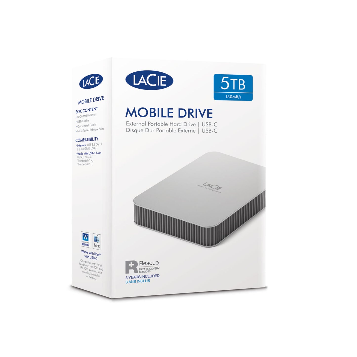 LaCie Mobile Drive V2, 5TB, Moon Silver