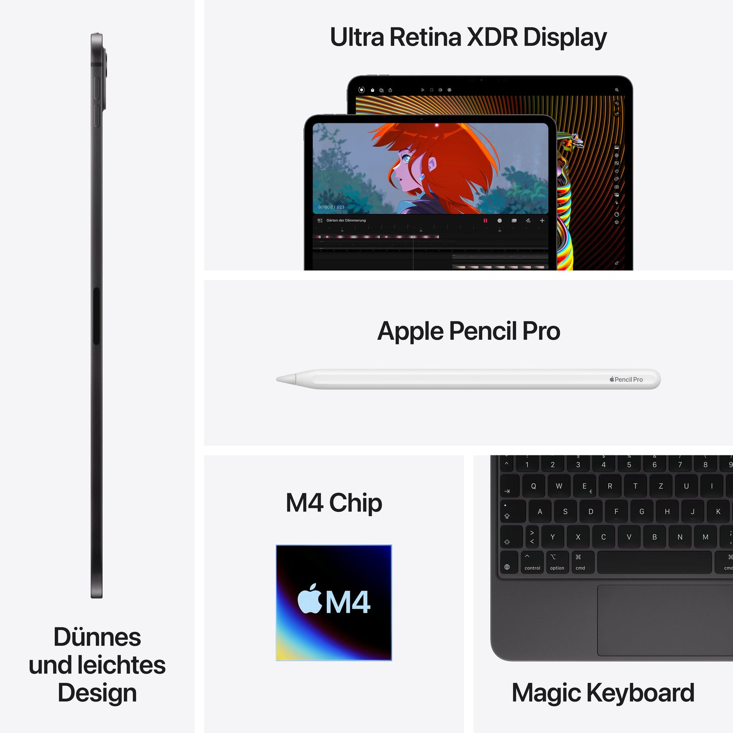 Apple iPad Pro 11 Zoll Wi-Fi + Cellular mit Nanotexturglas, 2TB, space schwarz
