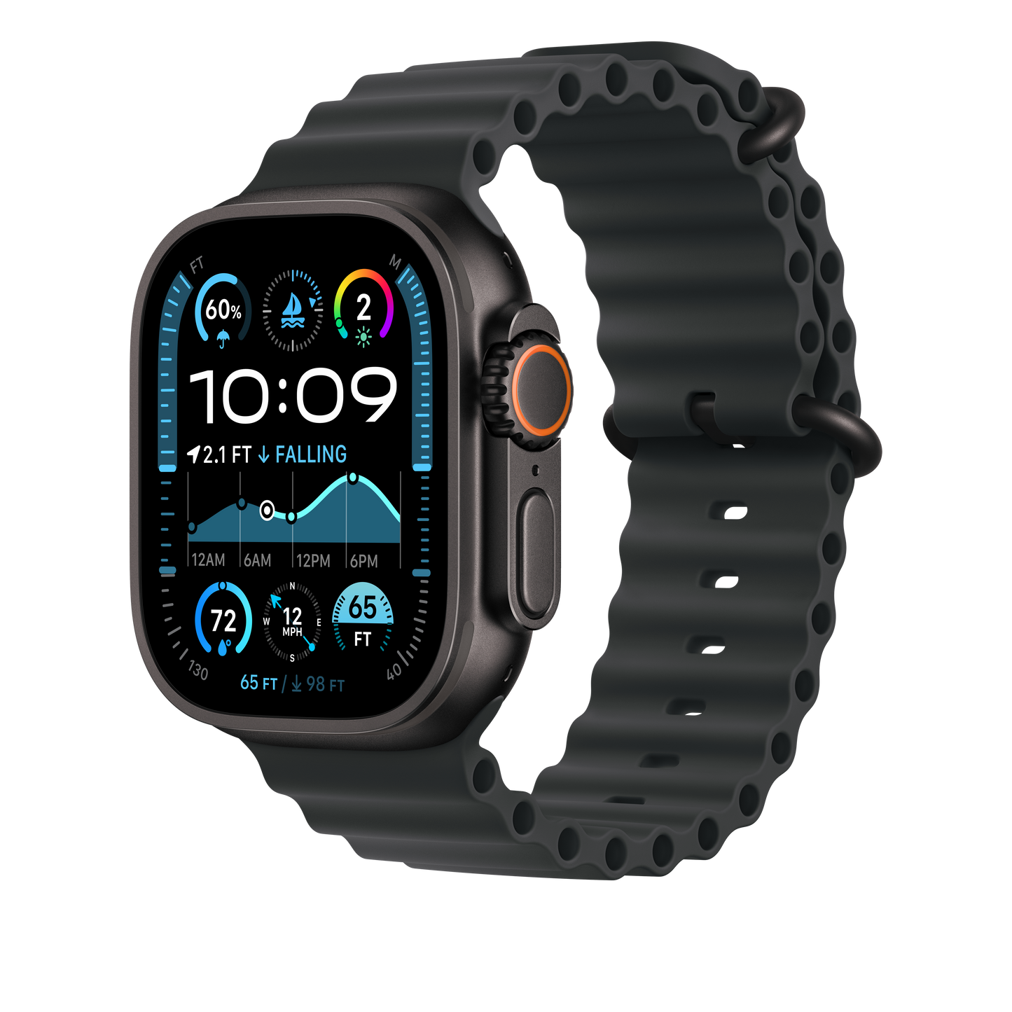 Apple Watch 49mm Ocean-Armband, schwarz - Gehäusefarbe schwarz