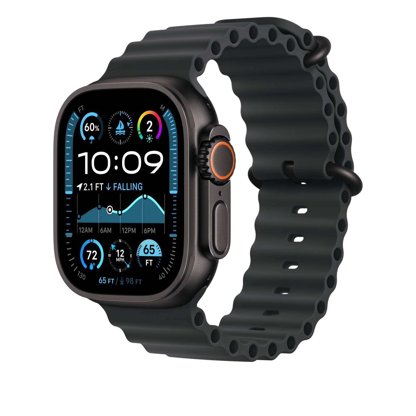 Apple Watch 49mm Verlängerung Ocean-Armband, schwarz - Gehäusefarbe schwarz