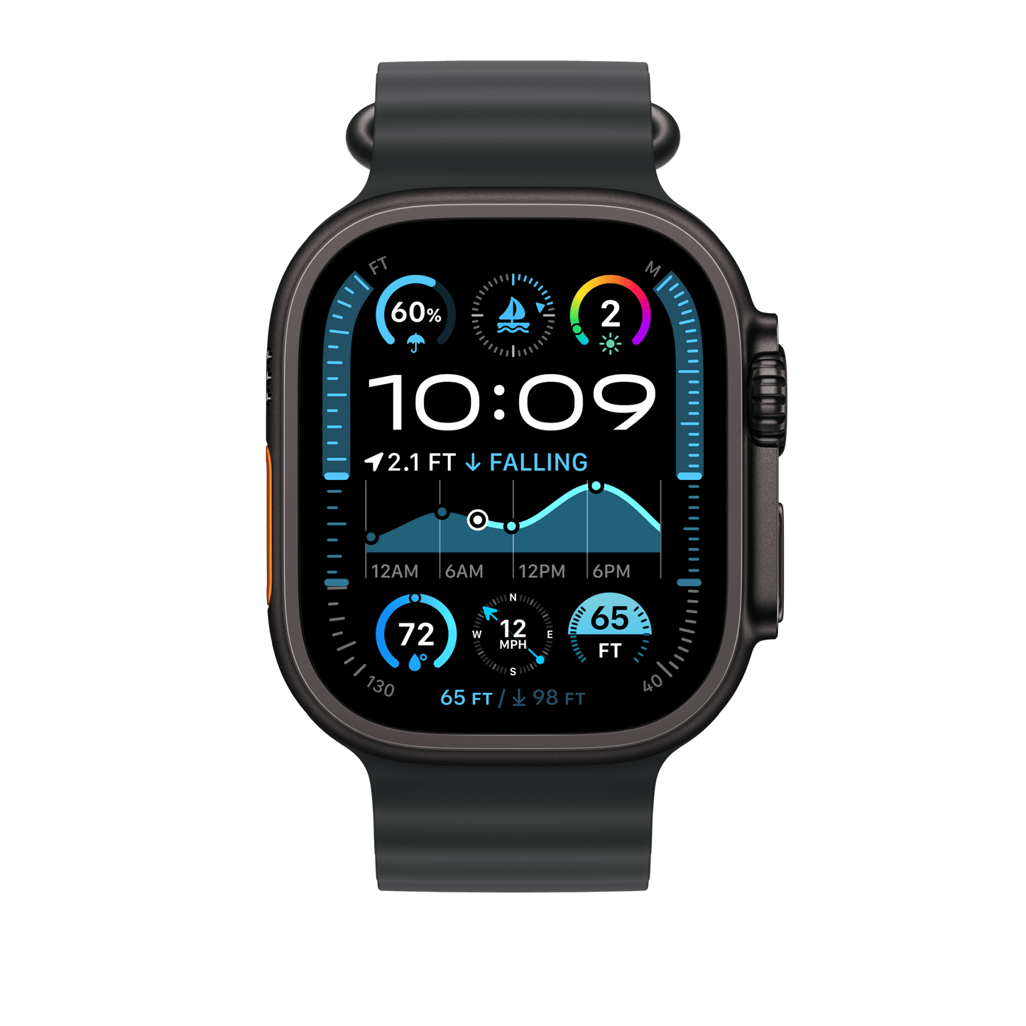Apple Watch 49mm Verlängerung Ocean-Armband, schwarz - Gehäusefarbe schwarz