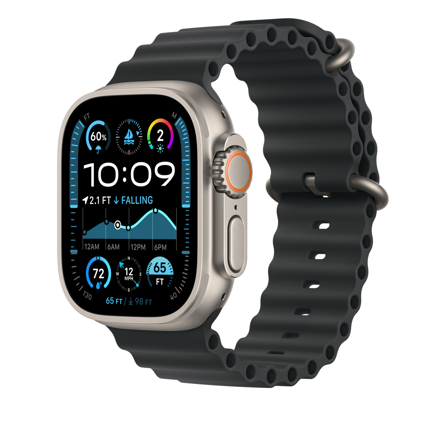 Apple Watch 49mm Verlängerung Ocean-Armband, schwarz - Gehäusefarbe natur
