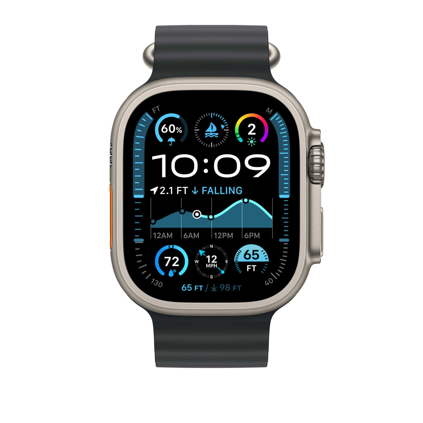 Apple Watch 49mm Verlängerung Ocean-Armband, schwarz - Gehäusefarbe natur