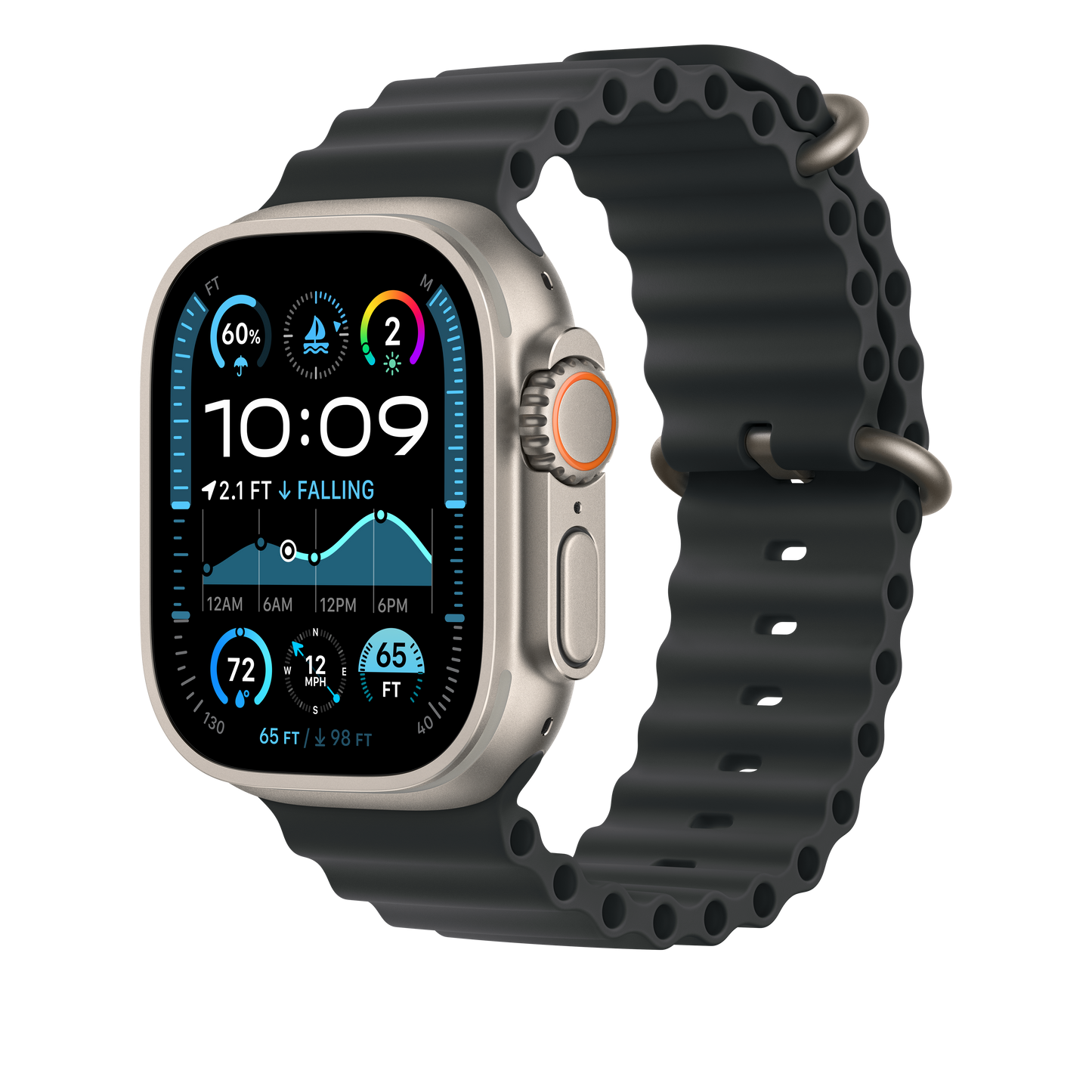 Apple Watch 49mm Ocean-Armband, schwarz - Gehäusefarbe natur