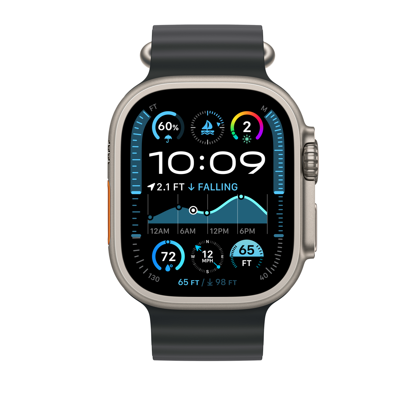 Apple Watch 49mm Ocean-Armband, schwarz - Gehäusefarbe natur
