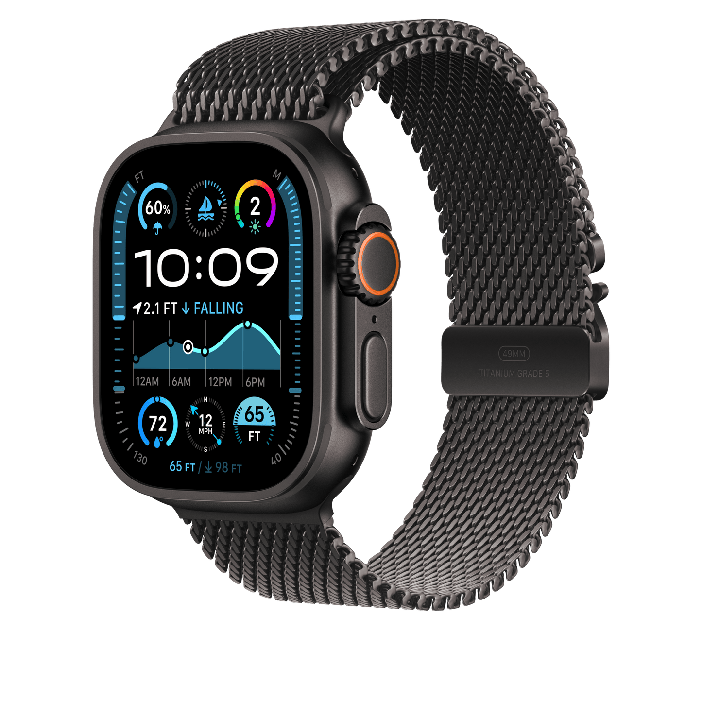 Apple Watch 49mm Milanaise Armband, Titan schwarz - large