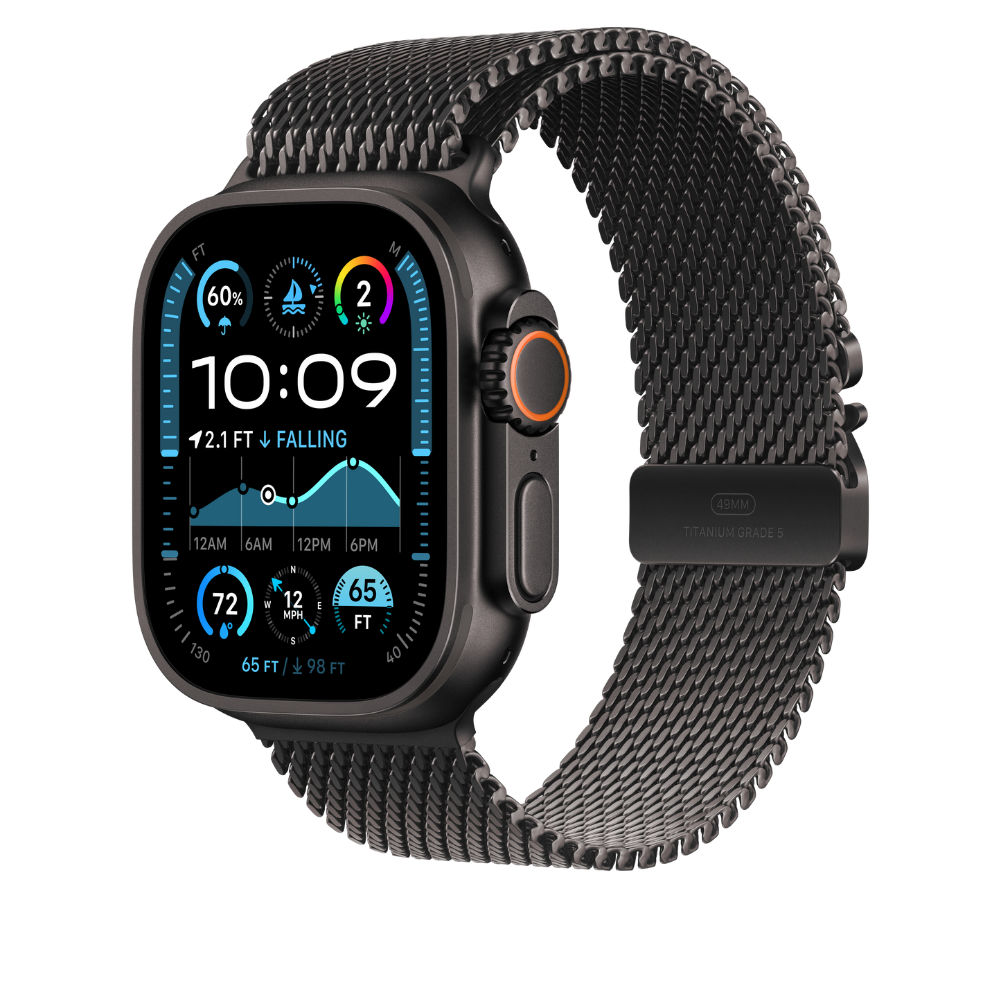 Apple Watch 49mm Milanaise Armband, Titan schwarz - medium
