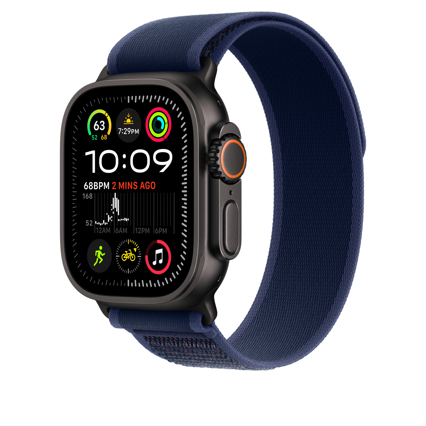 Apple Watch 49mm Trail-Loop, blau - S/M - Gehäusefarbe schwarz