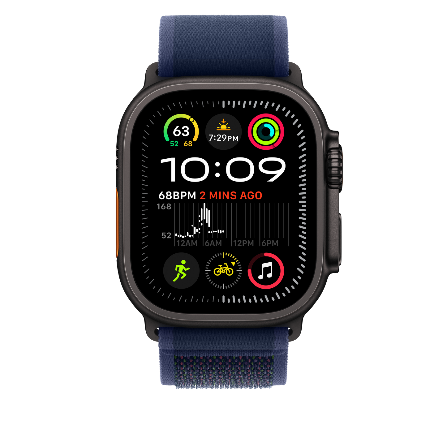 Apple Watch 49mm Trail-Loop, blau - S/M - Gehäusefarbe schwarz