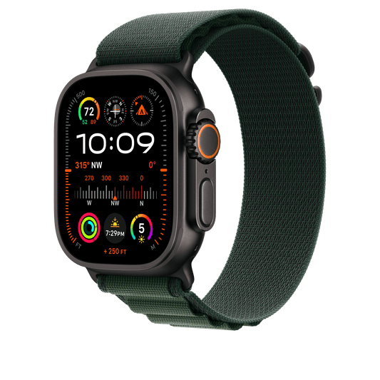 Apple Watch 49mm Alpin-Loop, dunkelgrün - medium - Gehäusefarbe schwarz