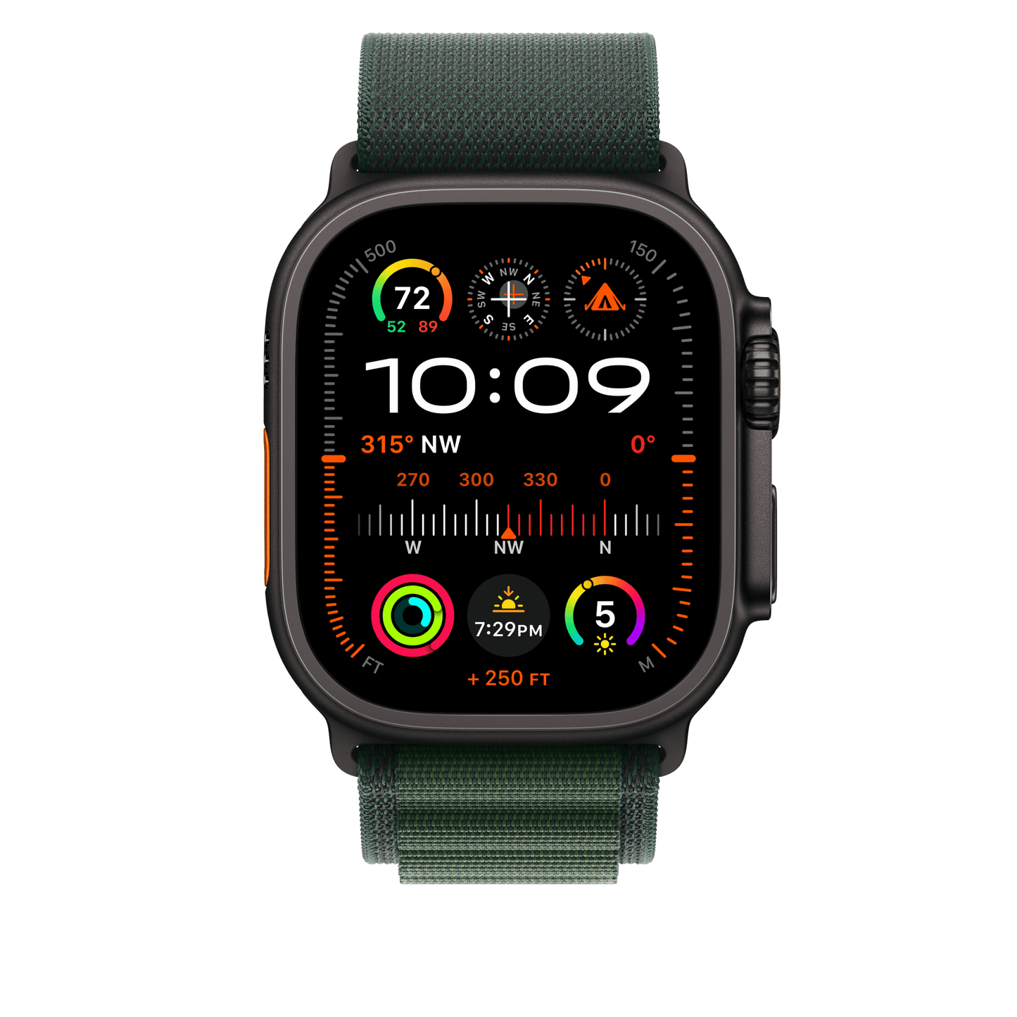 Apple Watch 49mm Alpin-Loop, dunkelgrün - medium - Gehäusefarbe schwarz