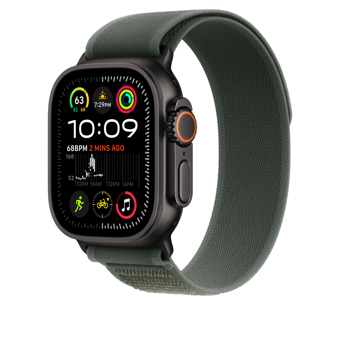 Apple Watch 49mm Trail-Loop, grün - S/M - Gehäusefarbe schwarz
