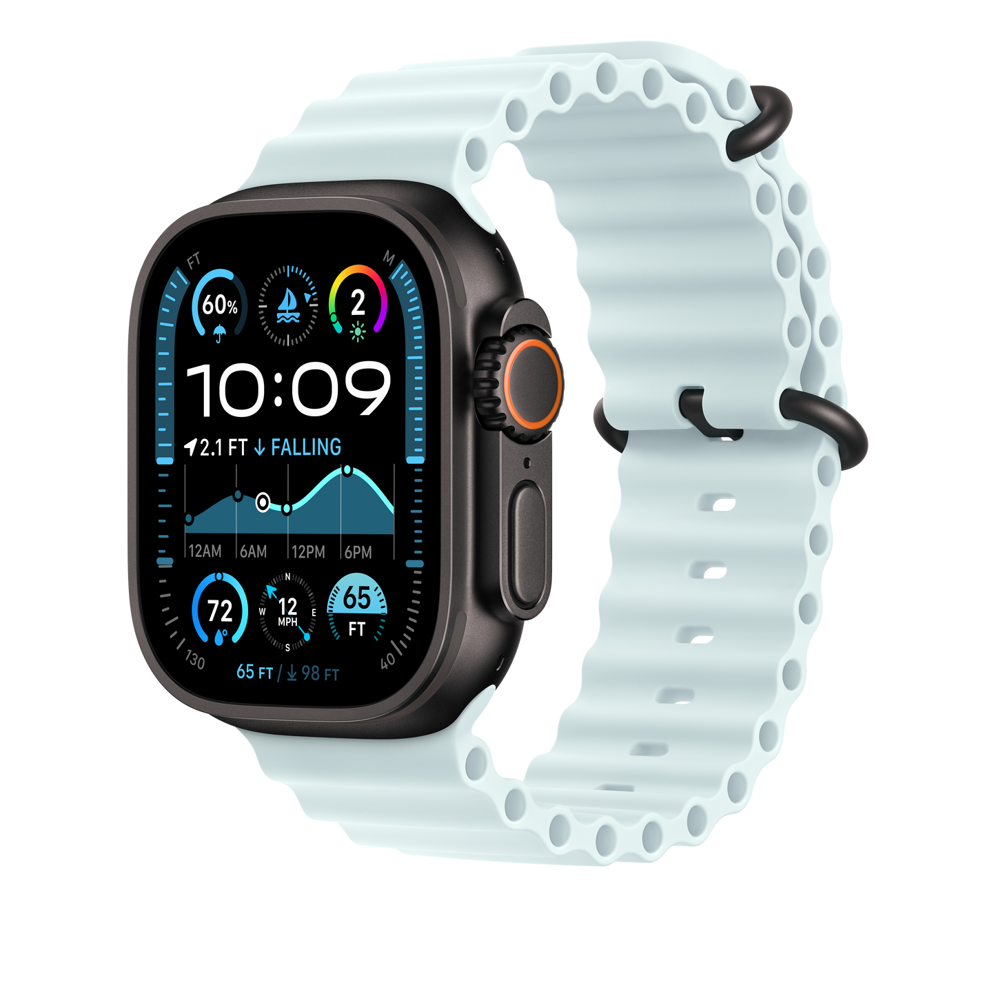 Apple Watch 49mm Ocean-Armband, kristallblau - Gehäusefarbe schwarz