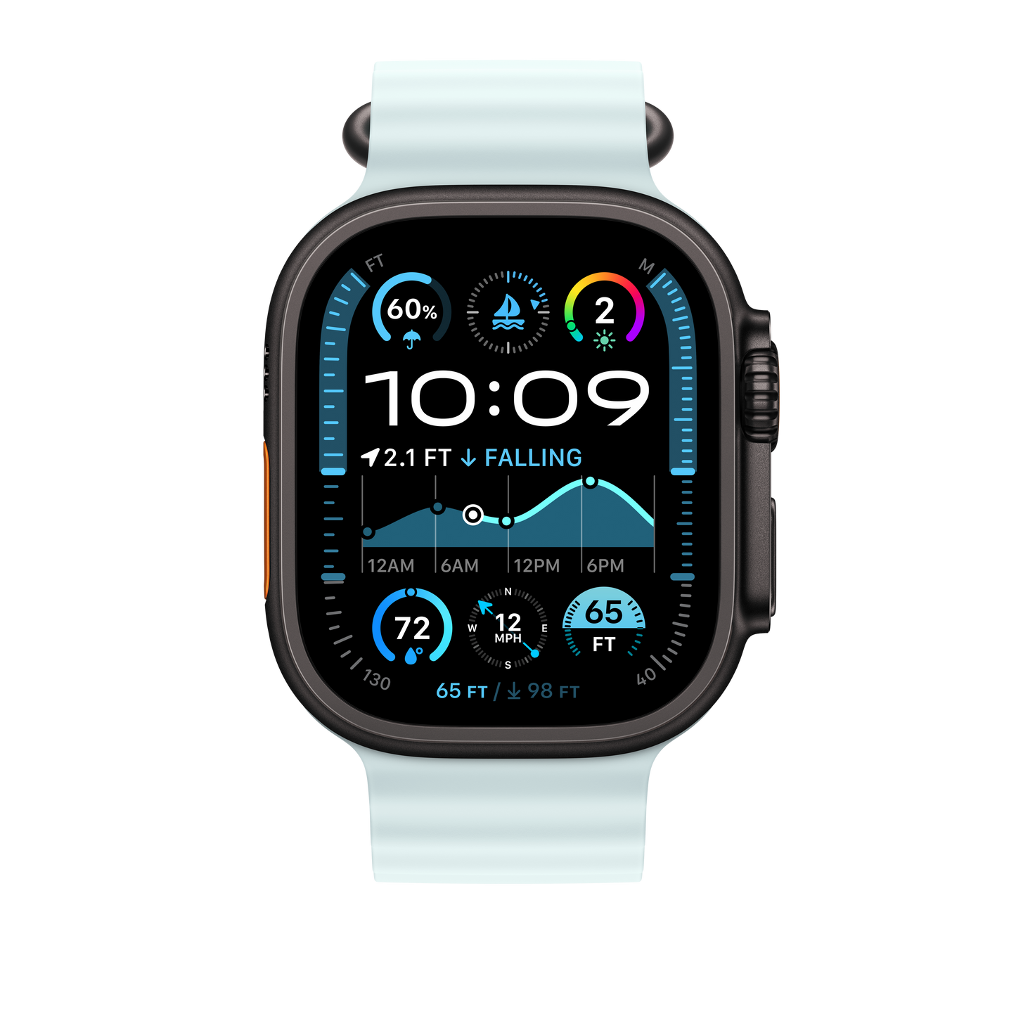 Apple Watch 49mm Ocean-Armband, kristallblau - Gehäusefarbe schwarz