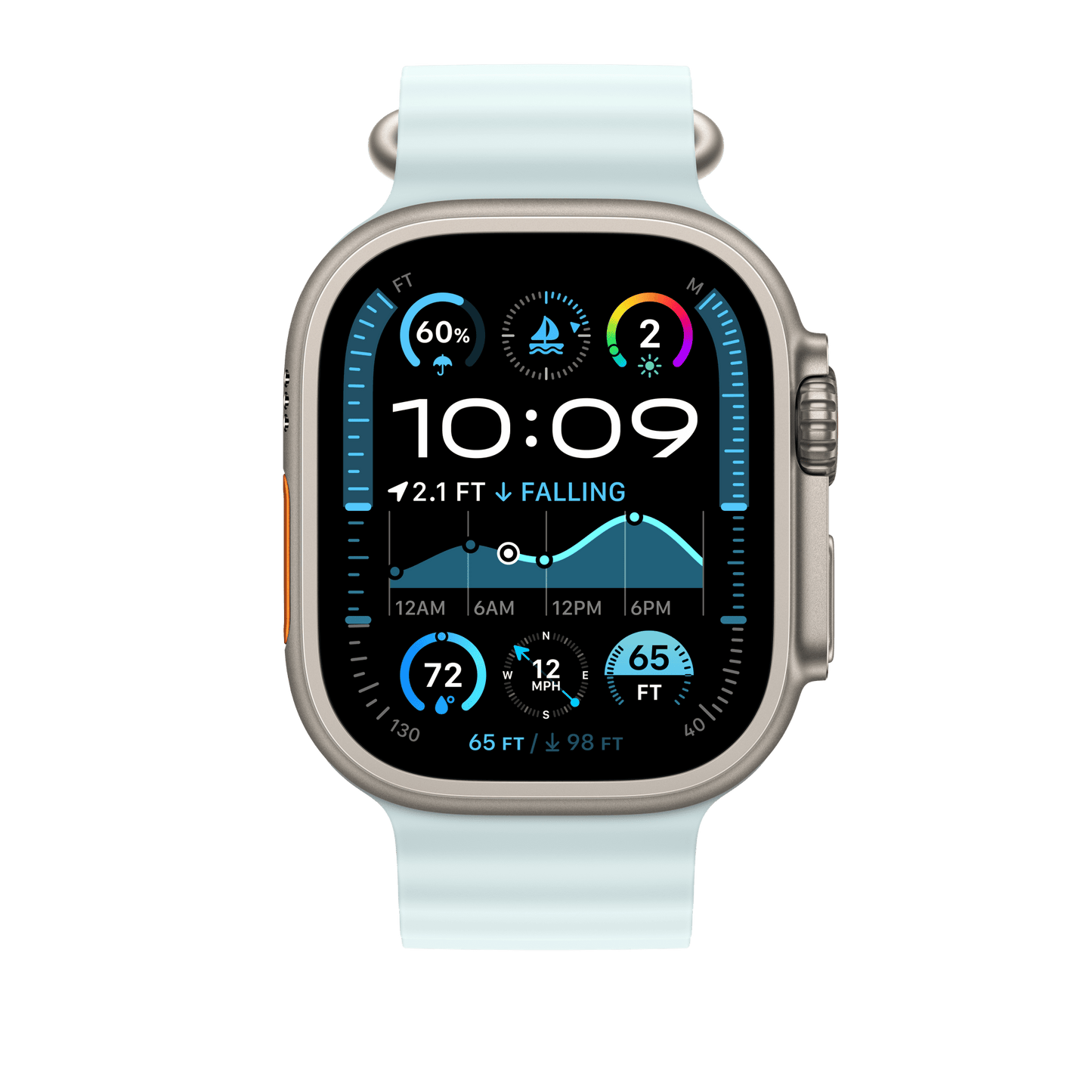 Apple Watch 49mm Ocean-Armband, kristallblau - Gehäusefarbe natur