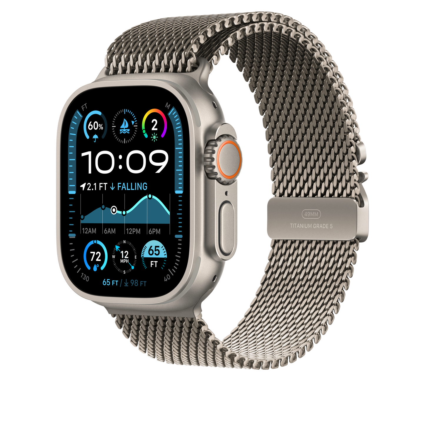 Apple Watch 49mm Milanaise Armband, Titan natur - small