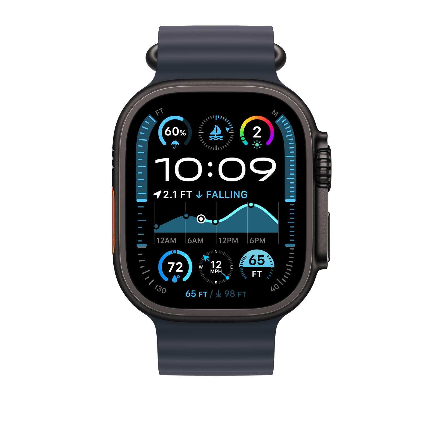 Apple Watch 49mm Verlängerung Ocean-Armband, blau - Gehäusefarbe schwarz