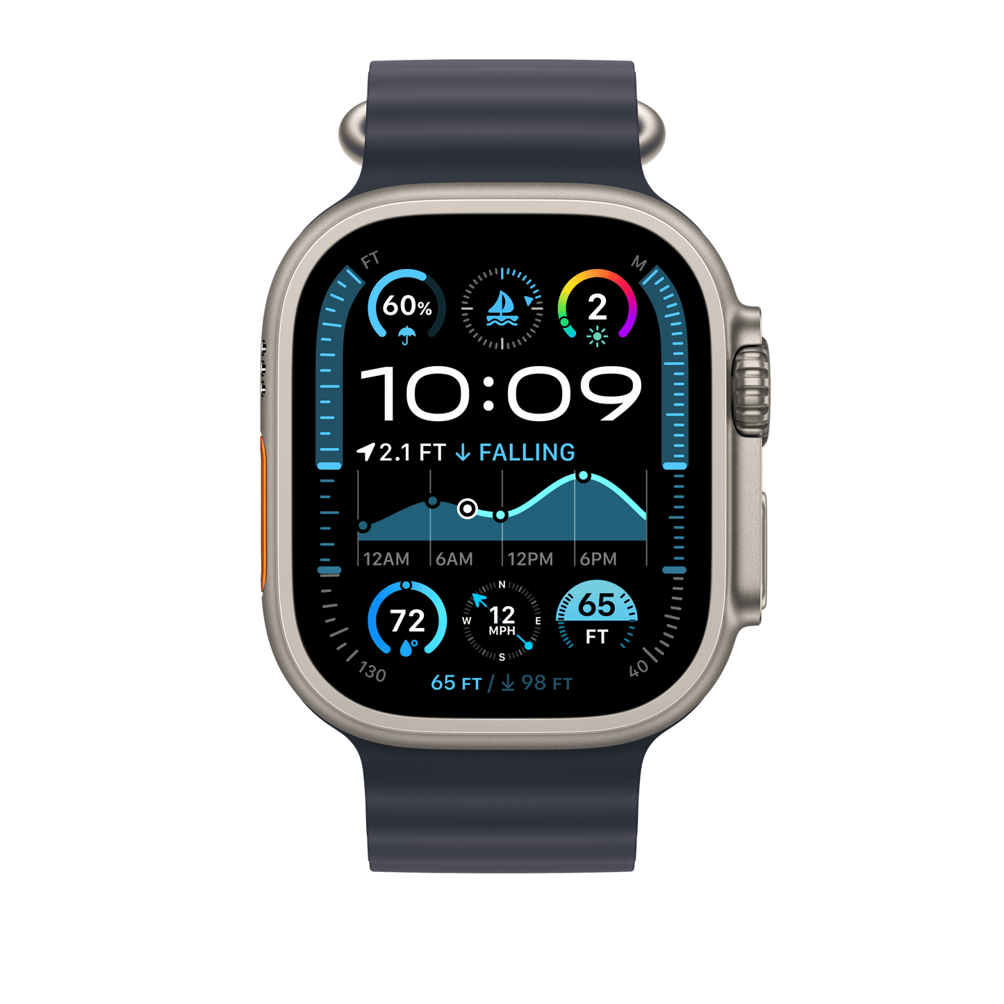 Apple Watch 49mm Ocean-Armband, blau - Gehäusefarbe natur