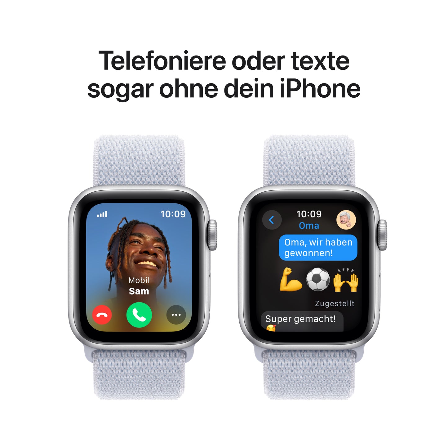 Apple Watch SE GPS + Cellular, Aluminium silber, 40mm mit Sport-Loop, wolkenblau