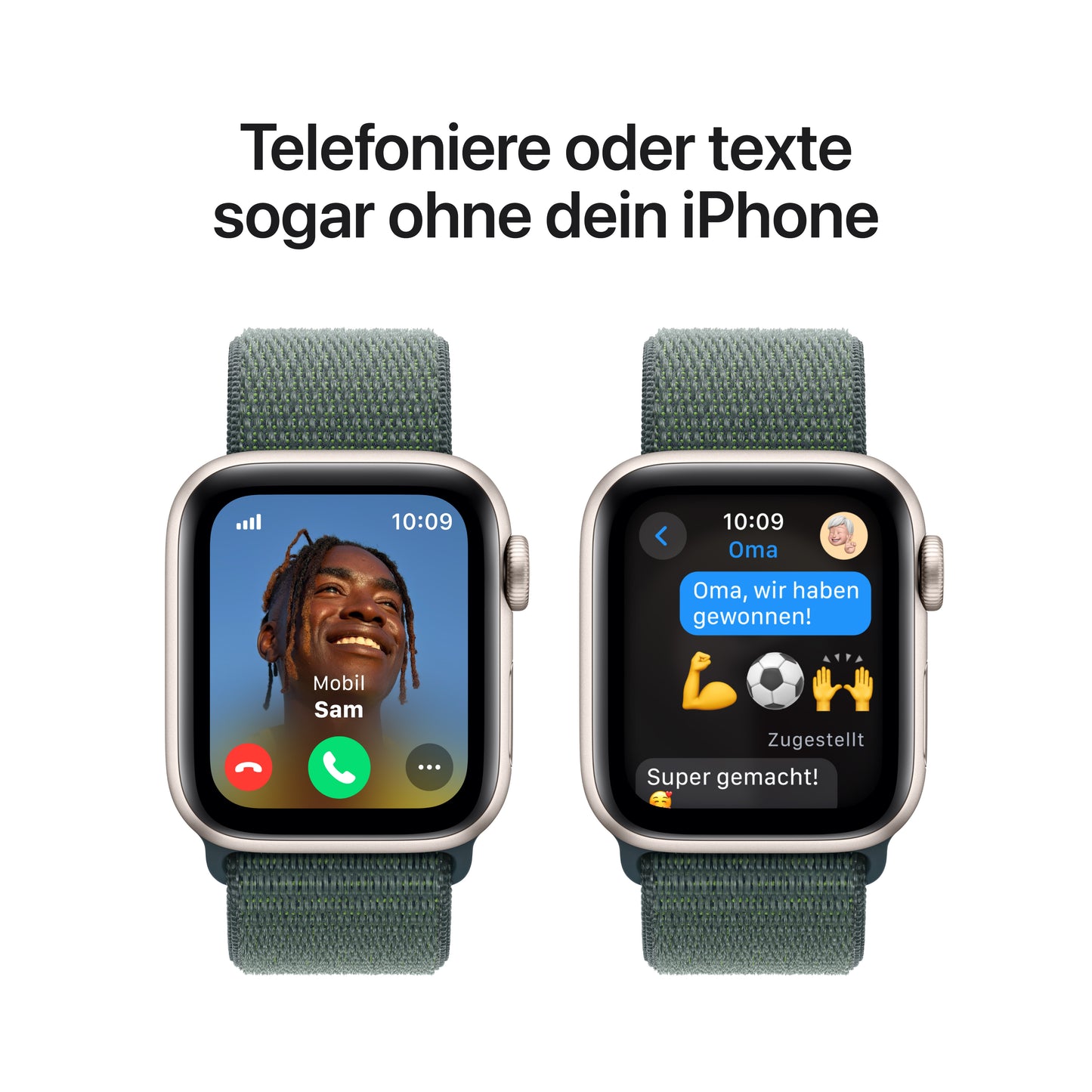 Apple Watch SE GPS + Cellular, Aluminium polarstern, 40mm mit Sport-Loop, seegrün