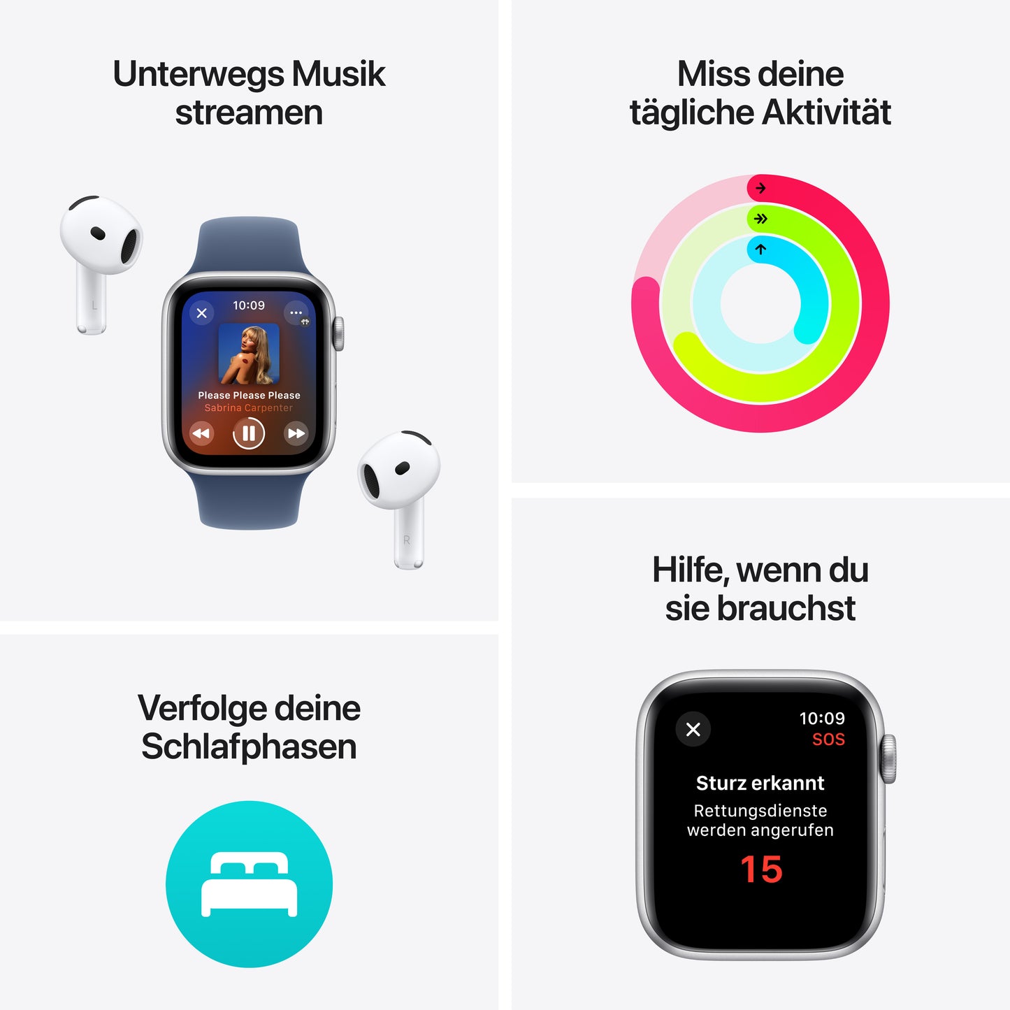 Apple Watch SE GPS + Cellular, Aluminium silber, 44mm mit Sportarmband, denim - M/L