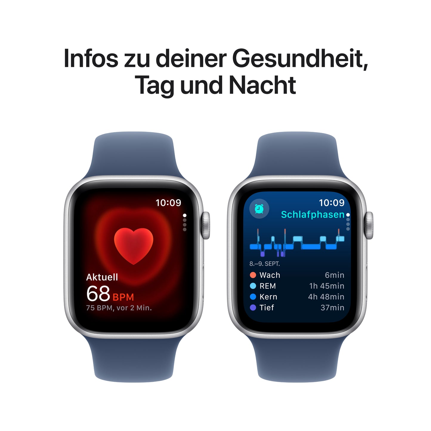 Apple Watch SE GPS + Cellular, Aluminium silber, 44mm mit Sportarmband, denim - M/L