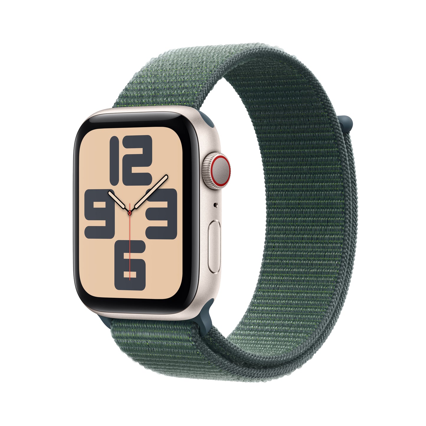 Apple Watch SE GPS + Cellular, Aluminium polarstern, 44mm mit Sport-Loop, seegrün