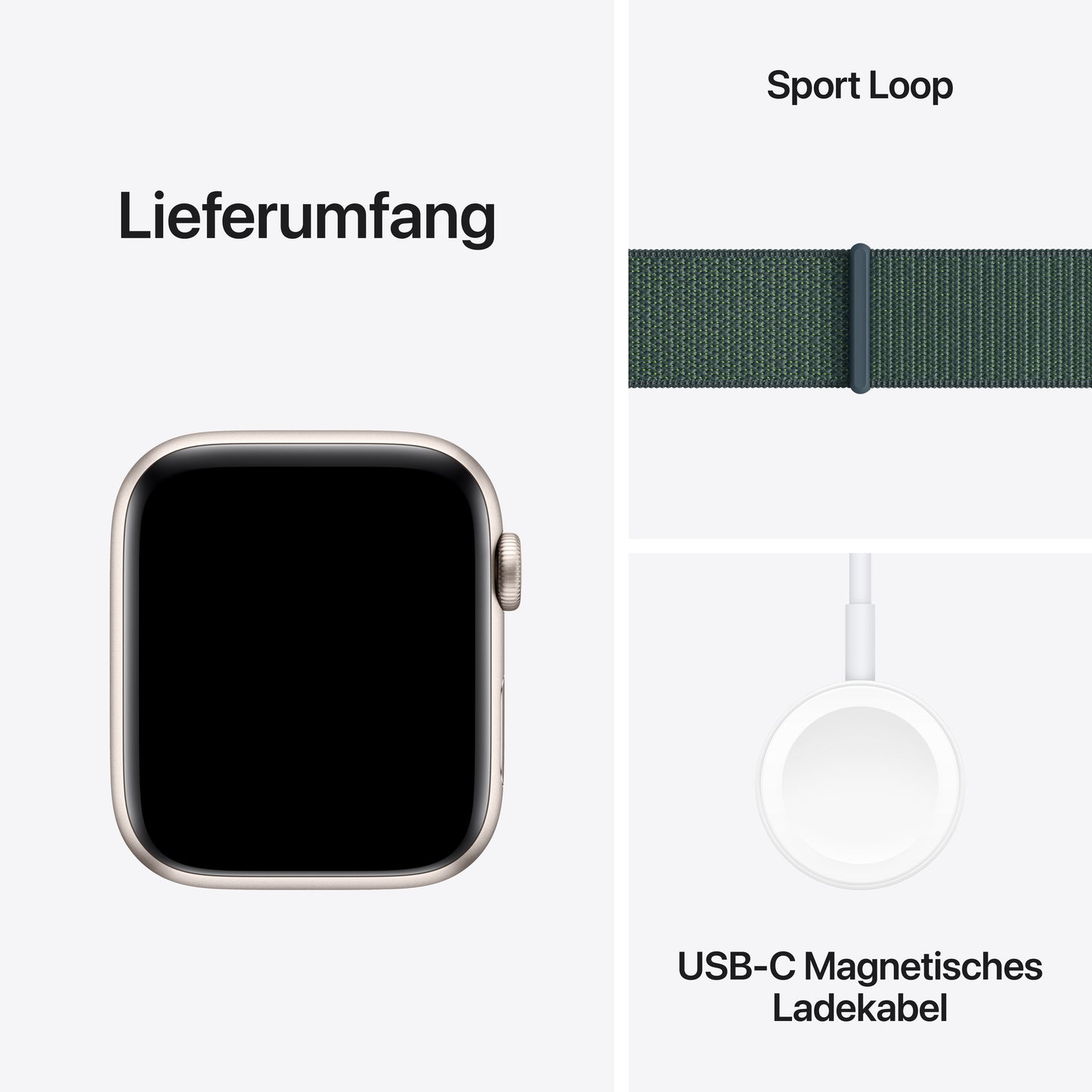 Apple Watch SE GPS + Cellular, Aluminium polarstern, 44mm mit Sport-Loop, seegrün