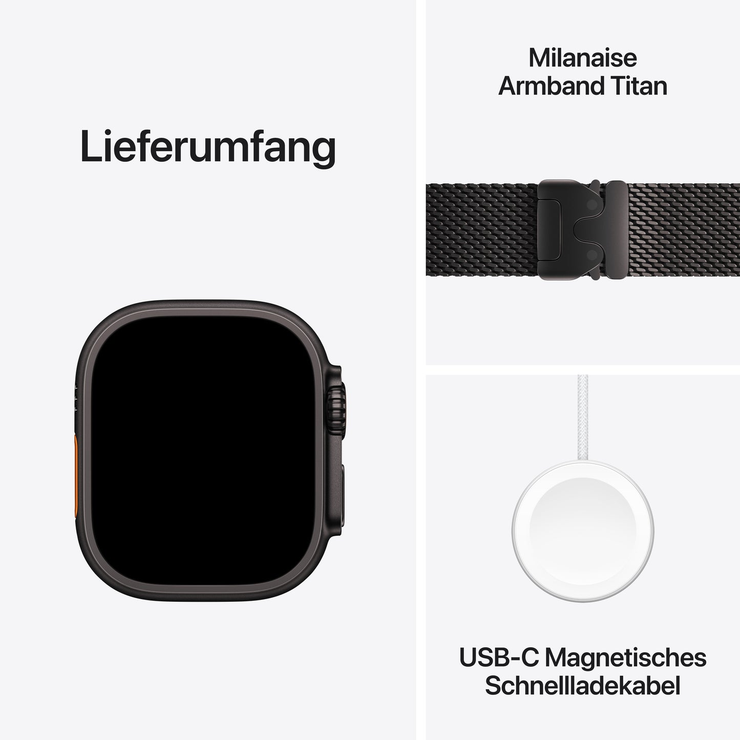 Apple Watch Ultra 2 GPS + Cellular, Titan schwarz, 49mm mit Milanaise-Armband, Titan schwarz - S