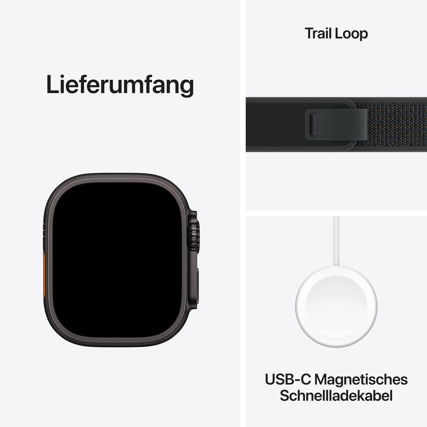 Apple Watch Ultra 2 GPS + Cellular, Titan schwarz, 49mm mit Trail-Armband, schwarz - S/M