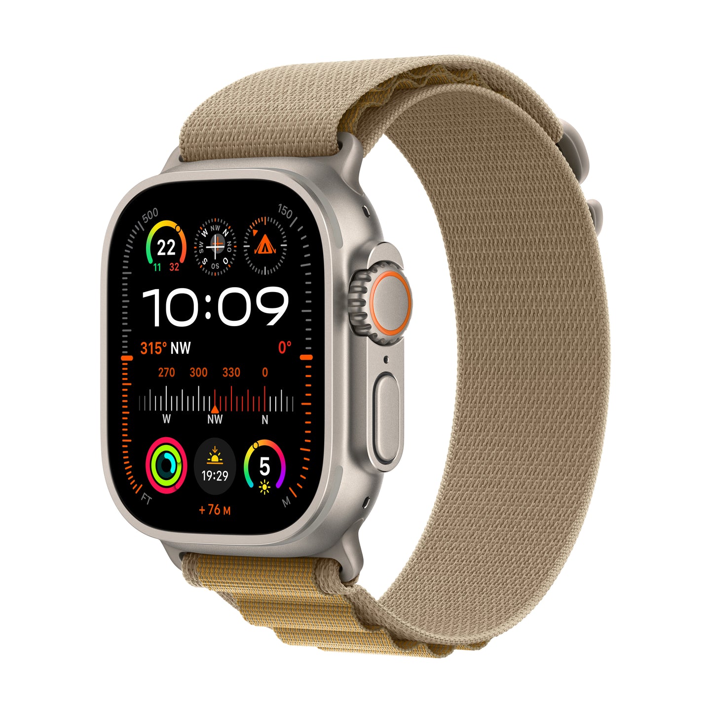 Apple Watch Ultra 2 GPS + Cellular, Titan natur, 49mm mit Alpin-Armband, sand - medium