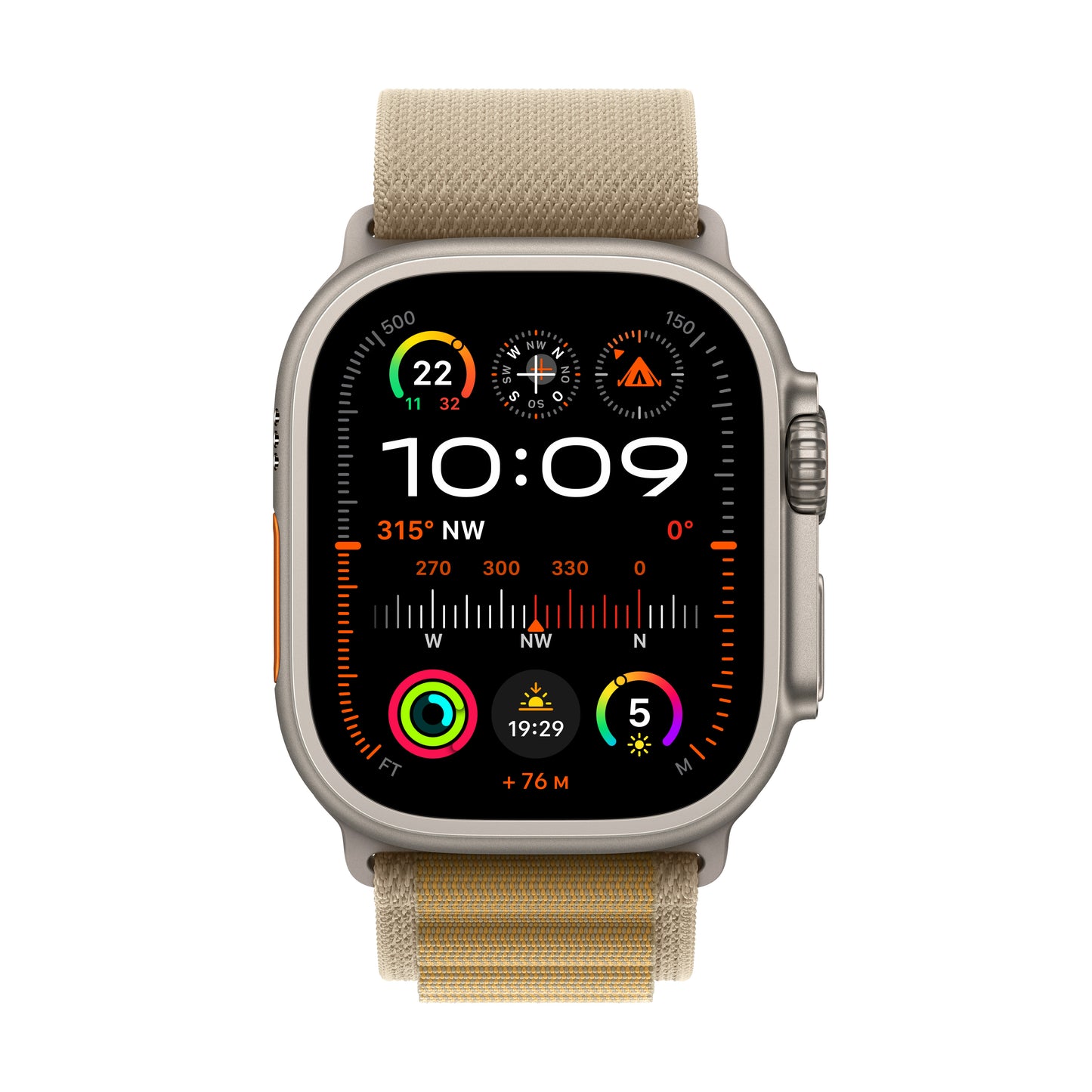 Apple Watch Ultra 2 GPS + Cellular, Titan natur, 49mm mit Alpin-Armband, sand - medium