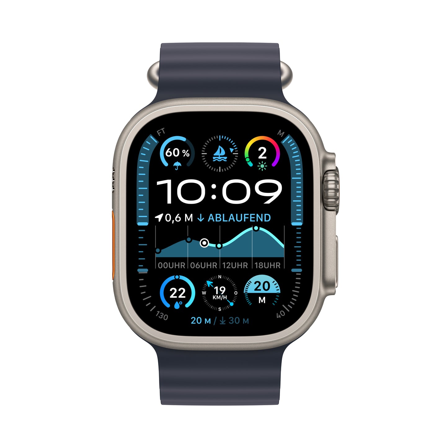 Apple Watch Ultra 2 GPS + Cellular, Titan natur, 49mm mit Ocean-Armband, Navy