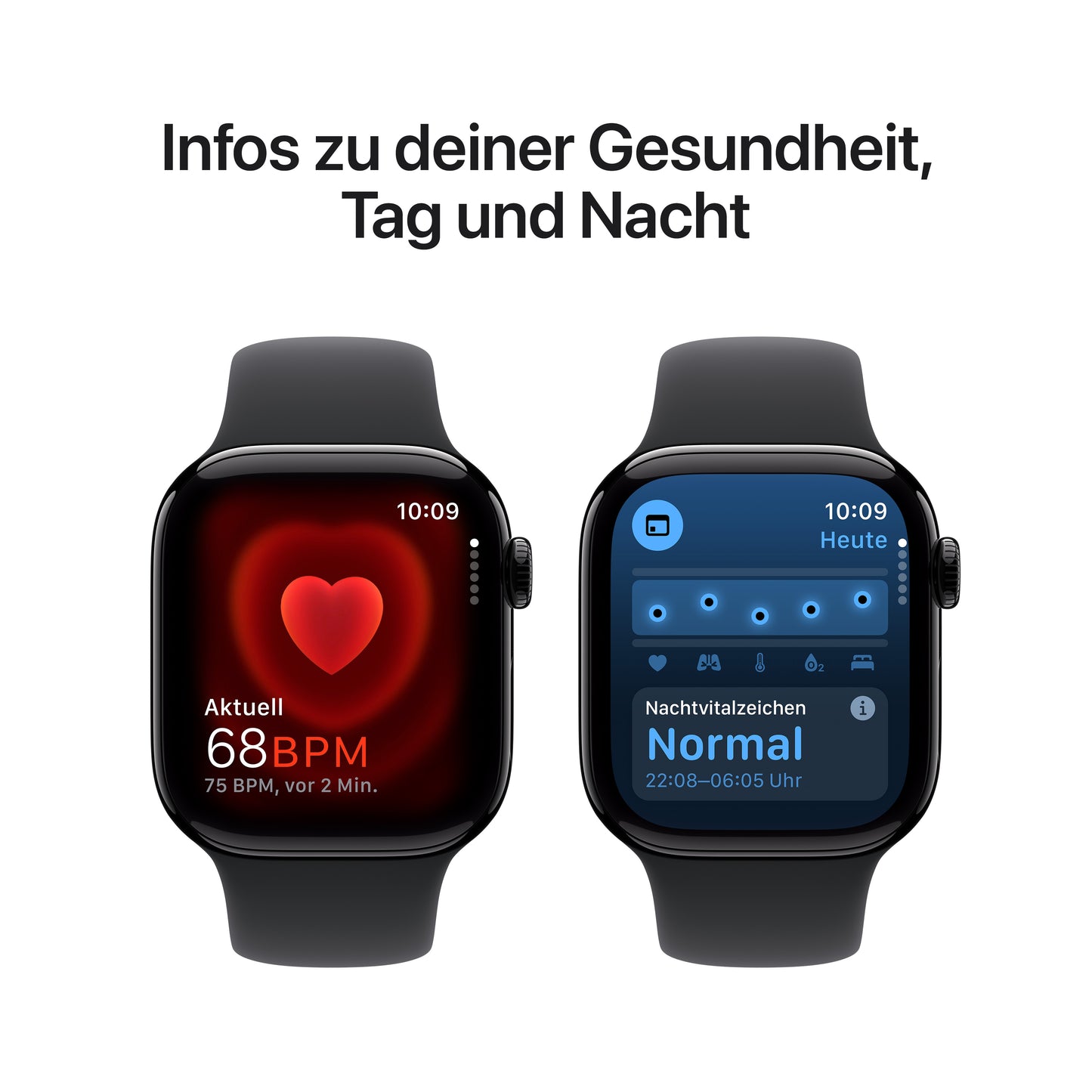 Apple Watch Series 10 GPS, Aluminium diamantschwarz, 42mm mit Sportarmband, schwarz - M/L