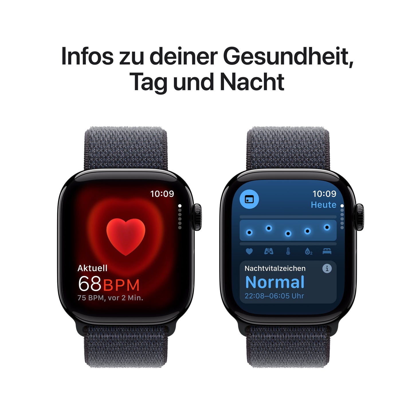 Apple Watch Series 10 GPS, Aluminium diamantschwarz, 42mm mit Sport-Loop, tinte