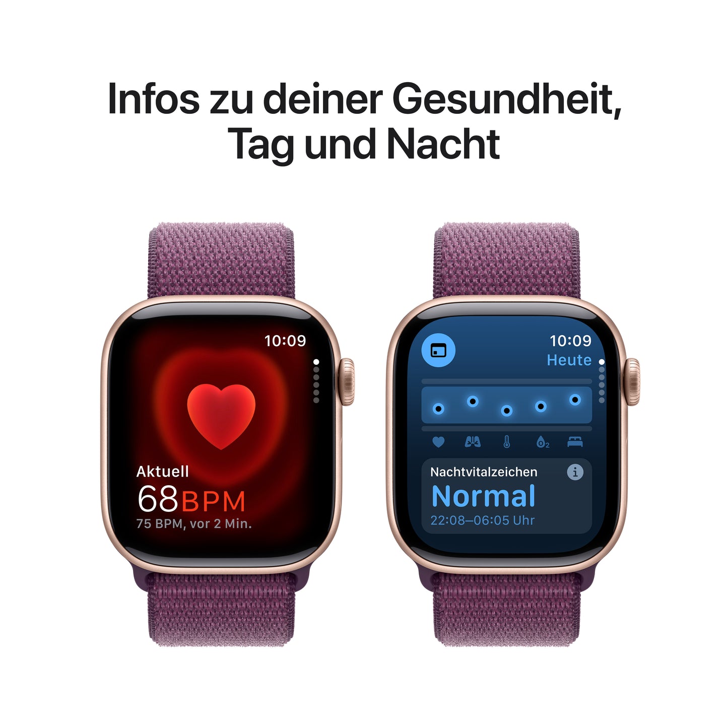 Apple Watch Series 10 GPS, Aluminium rosé, 42mm mit Sport-Loop, pflaume