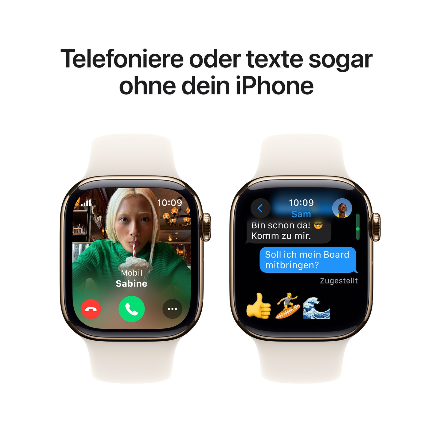 Apple Watch Series 10 GPS + Cellular, Titan gold, 42mm mit Sportarmband, polarstern - M/L