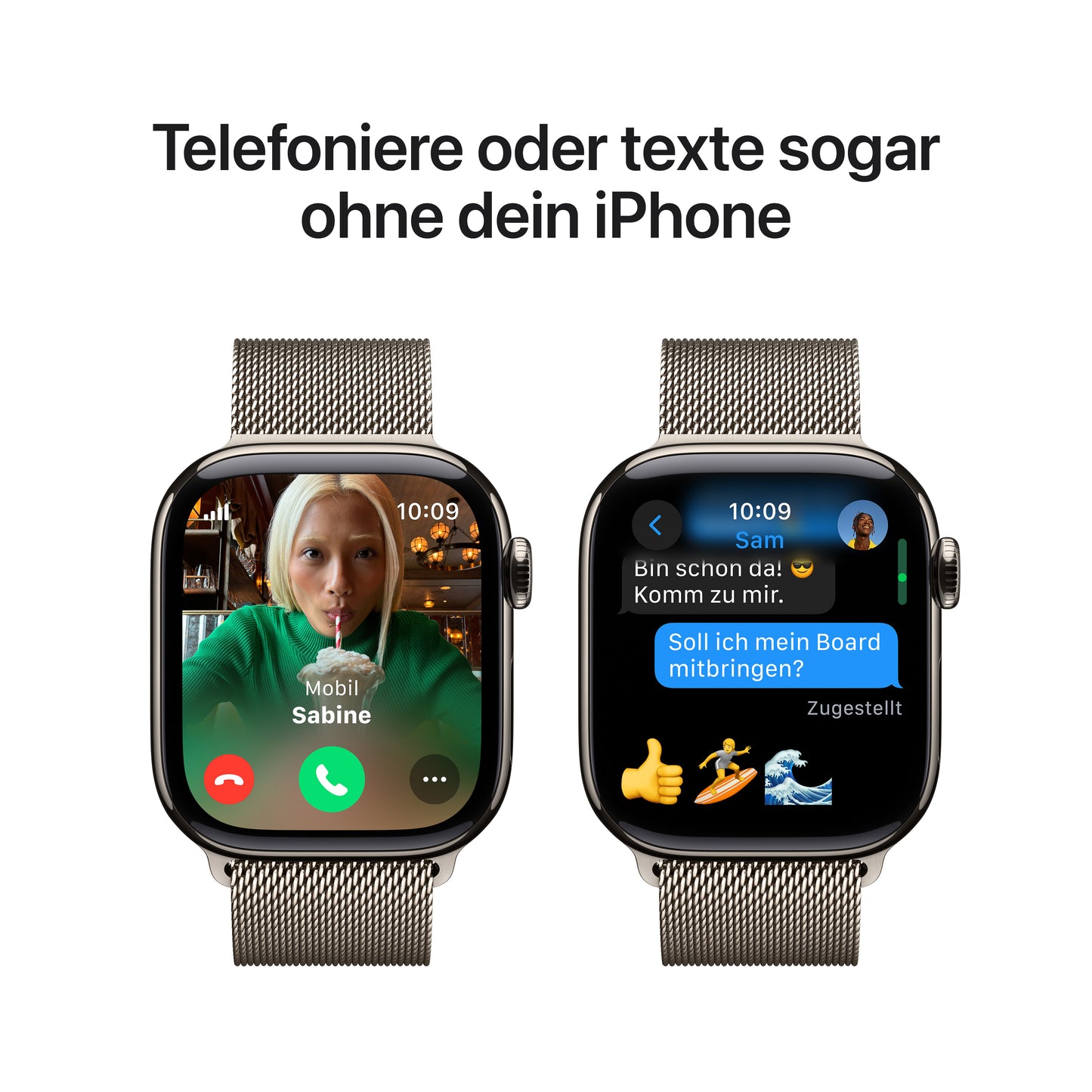 Apple Watch Series 10 GPS + Cellular, Titan natur, 42mm mit Milanaise-Armband, natur