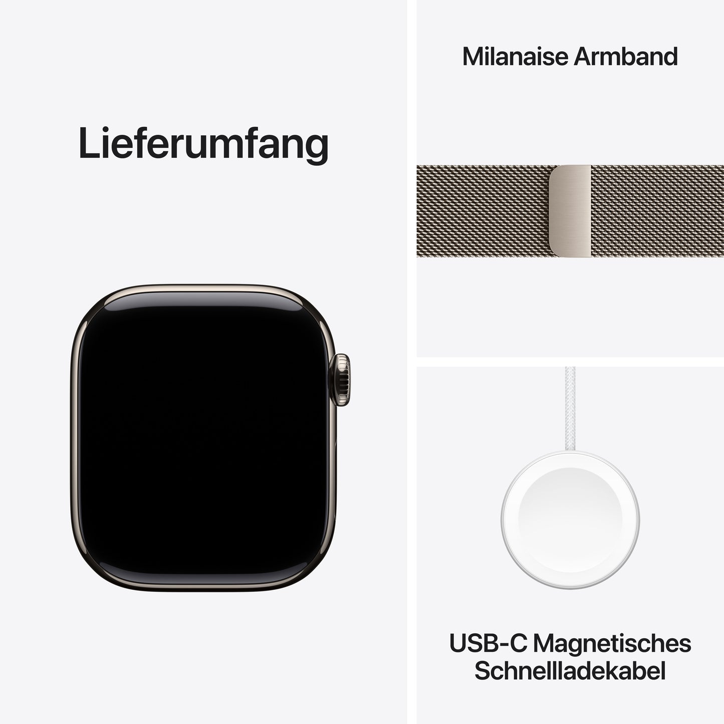 Apple Watch Series 10 GPS + Cellular, Titan natur, 42mm mit Milanaise-Armband, natur
