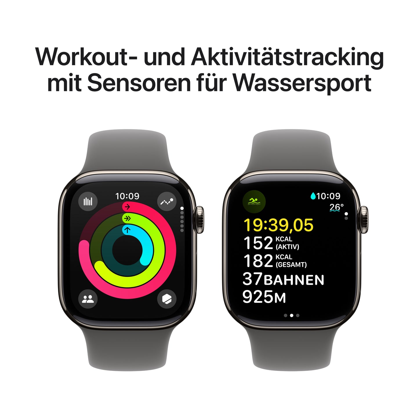Apple Watch Series 10 GPS + Cellular, Titan natur, 42mm mit Sportarmband, steingrau - S/M