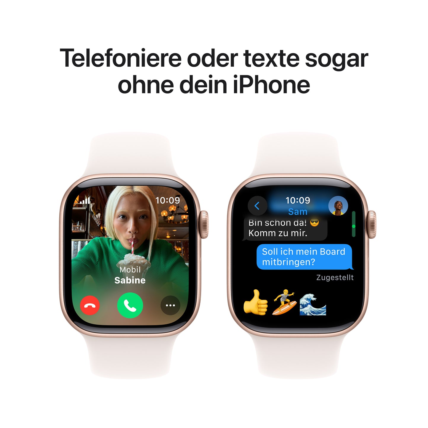 Apple Watch Series 10 GPS + Cellular, Aluminium rosé, 42mm mit Sportarmband, hellrosa - S/M
